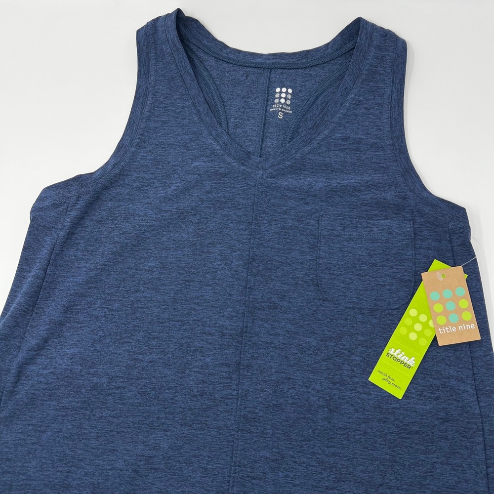Title Nine 24/7 Jumpsuit Navy Blue Heathered Racerback Pocket Small NWT‎